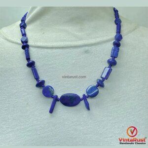 Lapis Lazuli Beaded Necklace: Vintage Tribal Gemstone Jewelry